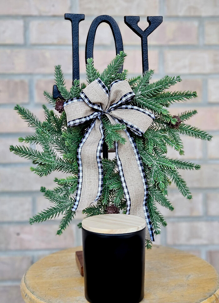 Wrought Iron Joy Wreath and Candle